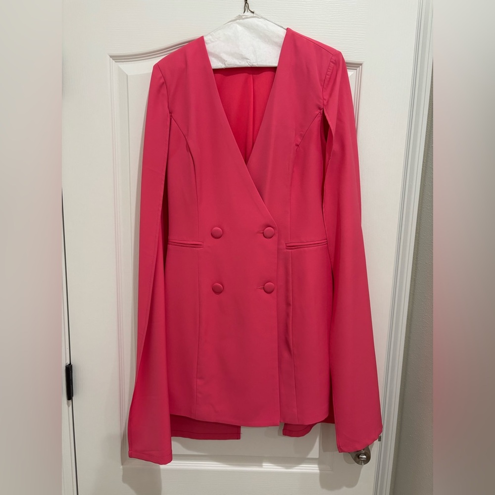 Blithe Bright Pink Button Down Blazer Cape Mini D… - image 3